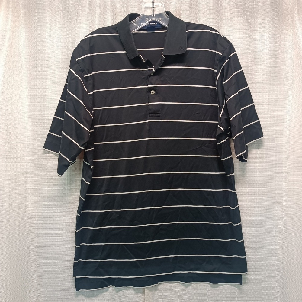 Polo Golf Ralph Lauren Mens Black White Striped Cotton Polo Shirt Medium RL Logo